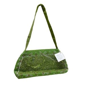 NWT World Finds Green Indian Sari Bowling Handmade Beaded Handbag